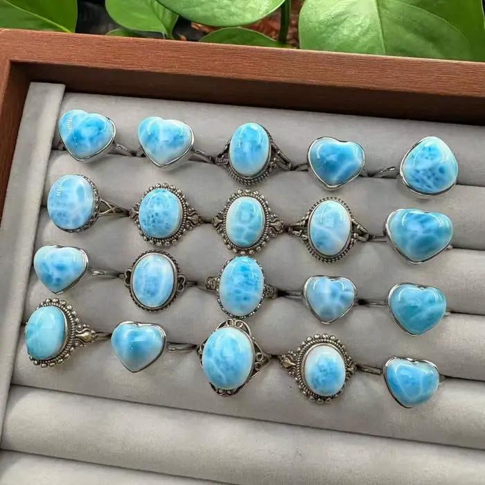 Bague en argent 925 sertie de Larimar naturelle pierre précieuse de guérison bijou unique pour homme femme occasions spéciales