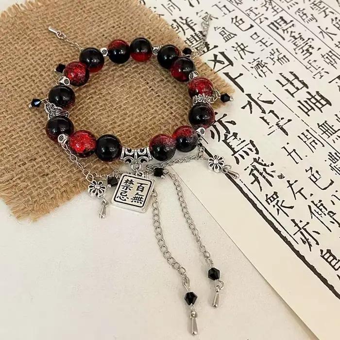 Bracelet perlé rouge de style chinois pour femme