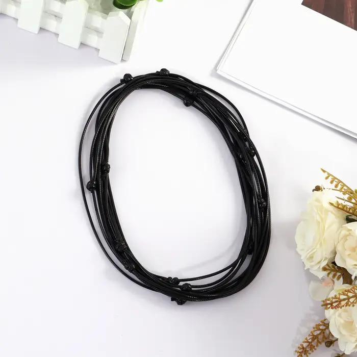 Collier ras du cou réglable en cuir véritable noir