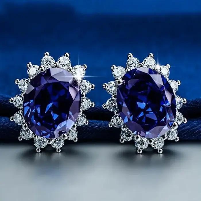 Boucles d'oreilles princesse Diana saphir bleu pour femmes