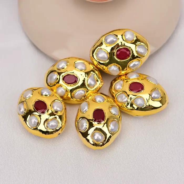 APDGG 5 pièces de perles de jade rouge Keshi blanches de culture pour la fabrication de colliers et