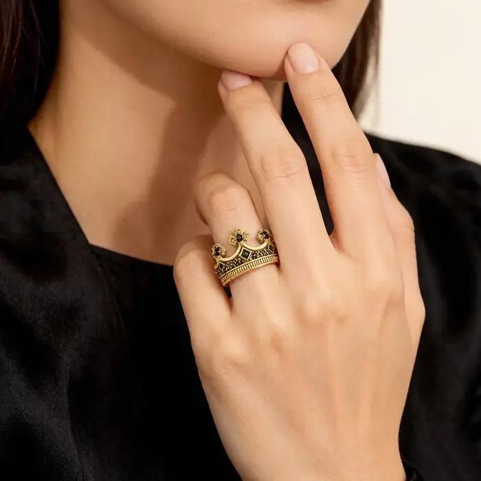 Bague dorée couronne Royal Power en argent Sterling 925