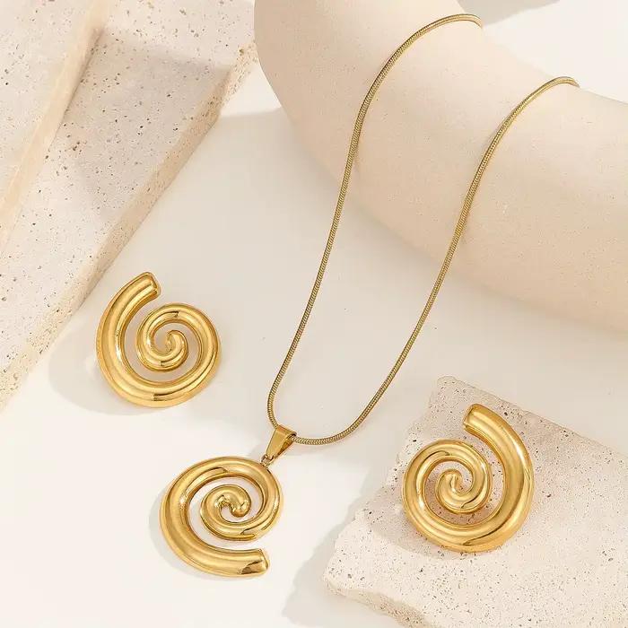 CARLIDANA luxe plaqué or 18 carats femmes bijoux de mode colliers en acier inoxydable spirale boucles d'oreilles pendentif collier