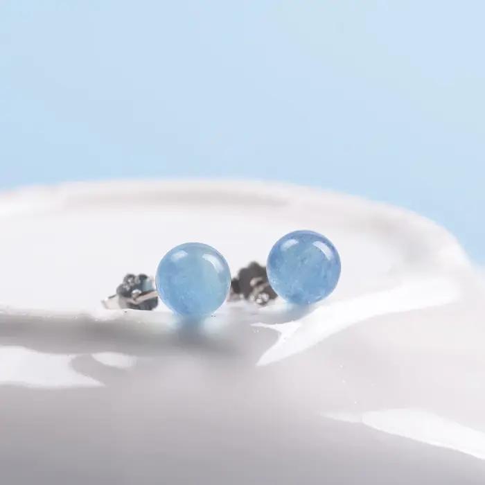 Boucles d'Oreilles Aigue-Marine en Argent S925