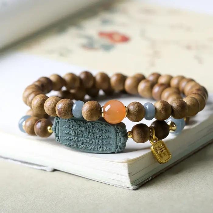 Bracelet en bois d'agar double boucle
