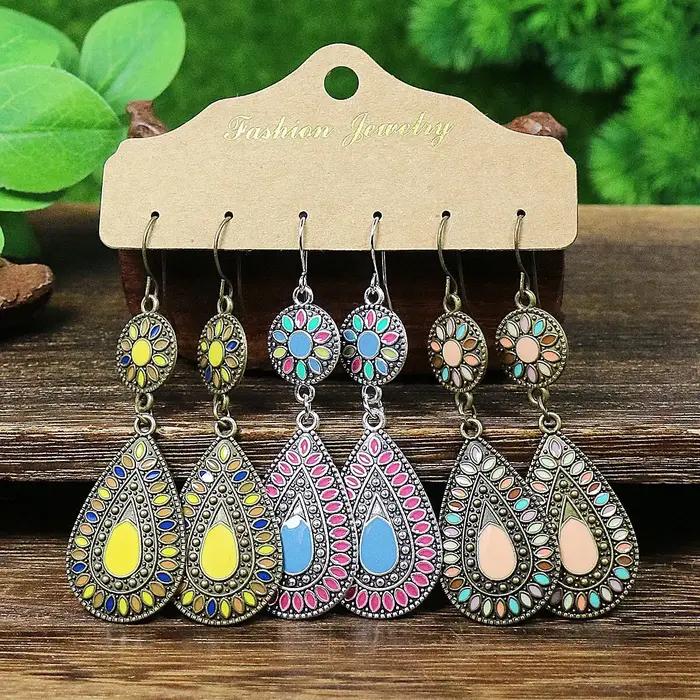 Boucles d'oreilles géométriques en émail coloré Boho pour femmes, goutte d'eau ronde rétro, bijoux fantaisie, accessoires de fête pour filles, cadeau, occasions spéciales