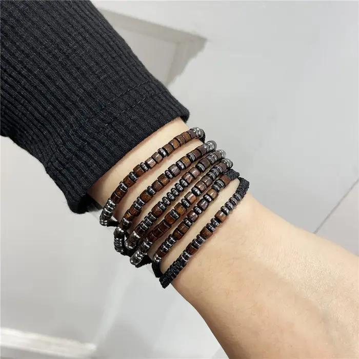 Bracelet Code Morse en bois ajustable avec perles pour hommes et femmes occasions spéciales sentiments éternels