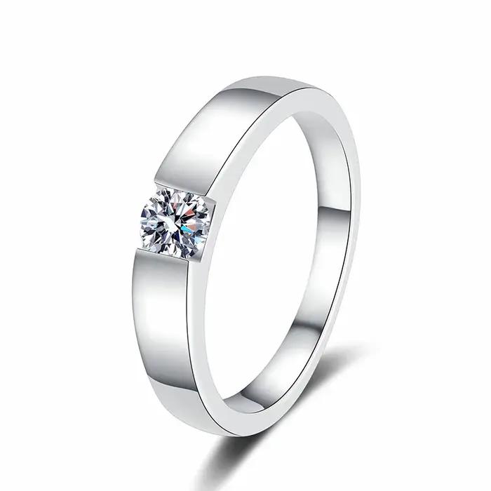 Bague de fiançailles en platine massif PT950 sertie de moissonite 0,3 carats pour femme, alliance de mariage, cadeau pour Saint-Valentin, anniversaire de mariage, occasion spéciale