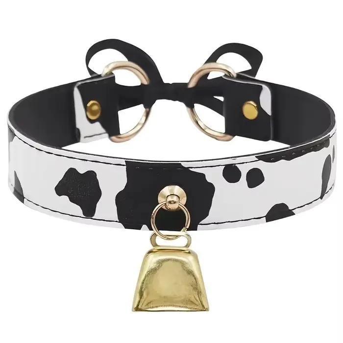 Collier ras du cou en cuir Sexy imprimé vache pour femmes, avec nœud réglable