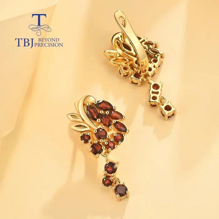 Boucles d'oreilles en argent sterling 925 avec grenat rouge naturel