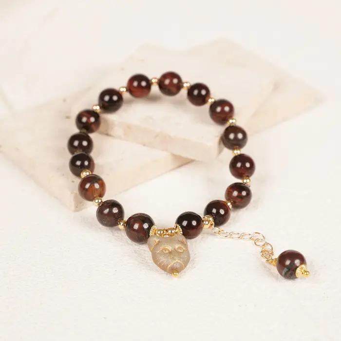 Bracelet en pierre synthétique semi-précieuse élastique perlée à la main avec perles de verre tchèque (6-015)