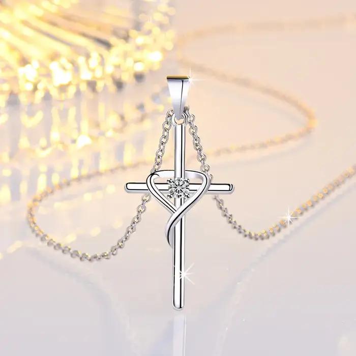 Collier croix en argent Sterling 925 avec cristal de zircon blanc bijou classique pour femmes et hommes occasions spéciales