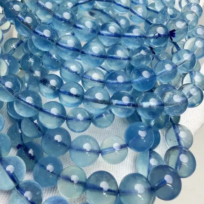 Bracelet et collier de perles rondes en aquamarine bleu profond naturel 6A pour la création de bijou
