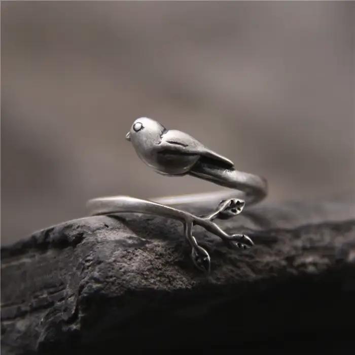 Buyee 925 en argent Sterling mignon oiseau anneau réglable animaux bijoux pour femmes Vintage Animal