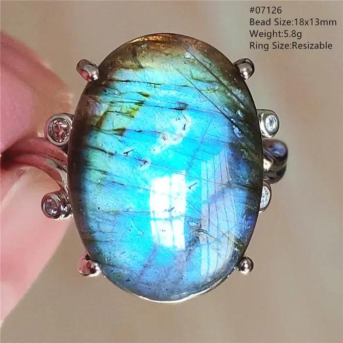 Bague Ajustable en Labrumen Bleu Naturel pour Homme et Femme