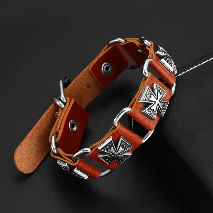 Bracelet croix irlandaise en cuir rétro pour hommes
