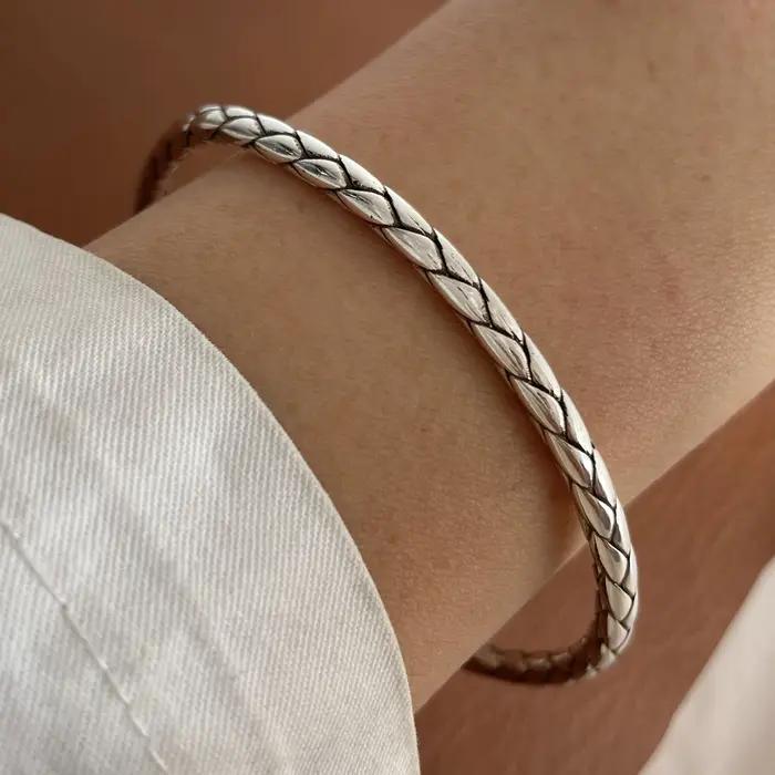 Bracelet en métal 100% argent Sterling 925 massif pour femmes, Vintage, fait à la main, Simple, rétr