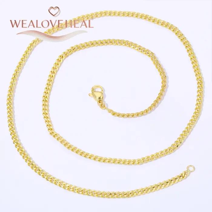 Chaîne en laiton plaquée or 18 carats 60 cm pour hommes et femmes bijoux punk chaîne cubaine DIY versatile pour toutes occasions