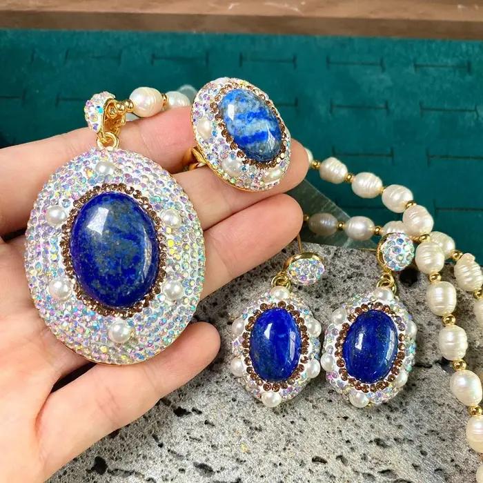 Ensemble de bijoux uniques en Lapis lazuli naturel pour femmes