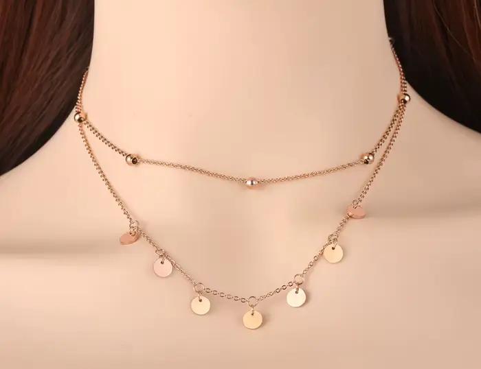 AENINE – collier à double couche en acier titane pour femmes, chaîne à breloques, bijoux de plage, pendentif, N19127