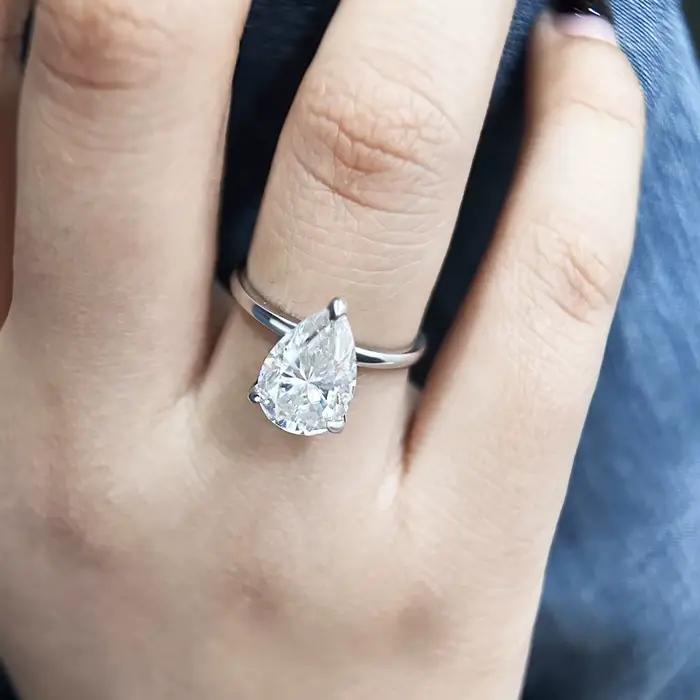Bagues Moissanite couleur D coupe poire 1-4 Carat