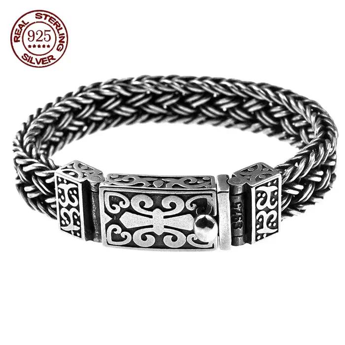 Super Promo Bracelet à Breloques en Argent Pur S925 100% avec Motif Raisin Éternel et Chaîne Large Tressée – Bijoux