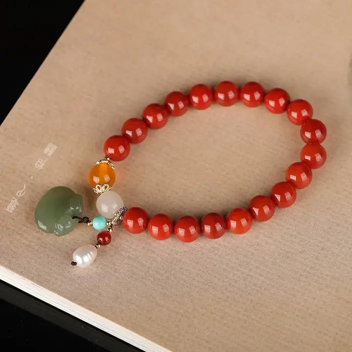 Agate attirant la richesse cercle perle naturel sud rouge Bracelet avec ambre vert pin rond perle Br