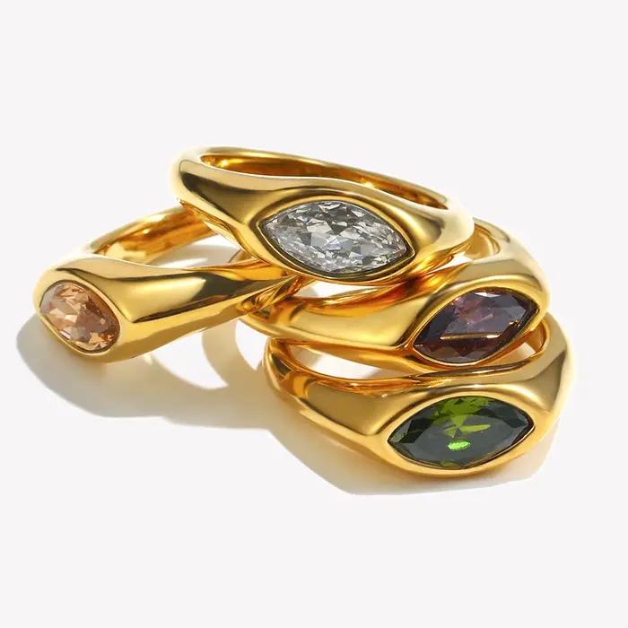 Bague en acier inoxydable plaquée or 18 carats avec zirconium coloré pour femmes occasions spéciales