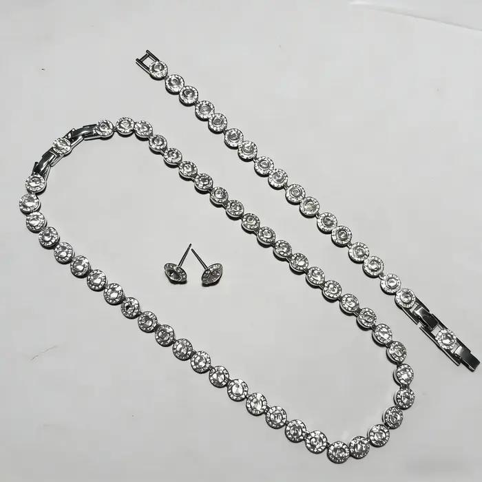 Nouvel ensemble de bijoux en cristal rond 2026 | Coffret Cadeau Luxe 4 Pièces pour Femme (Collier