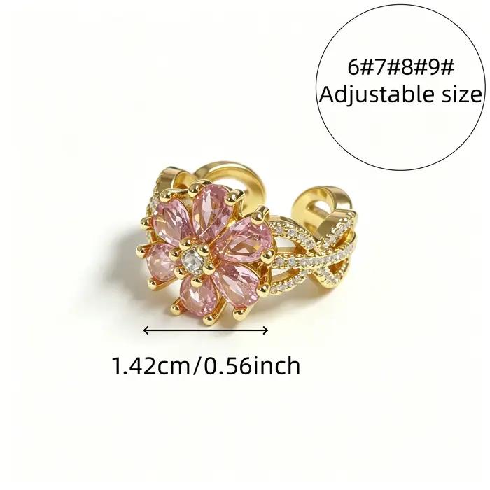 Ensemble de bagues ouvertes réglables en forme de fleur rose avec pierres en zircone cubique pour un usage quotidien et