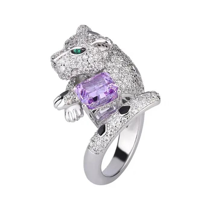 Bague réglable léopard de luxe en cristal multicolore pour femmes, bagues mignonnes et romantiques pour mariage et occasions spéciales