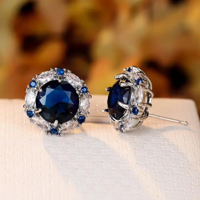 Boucles d'oreilles rondes en pierre bleu Royal pour femmes