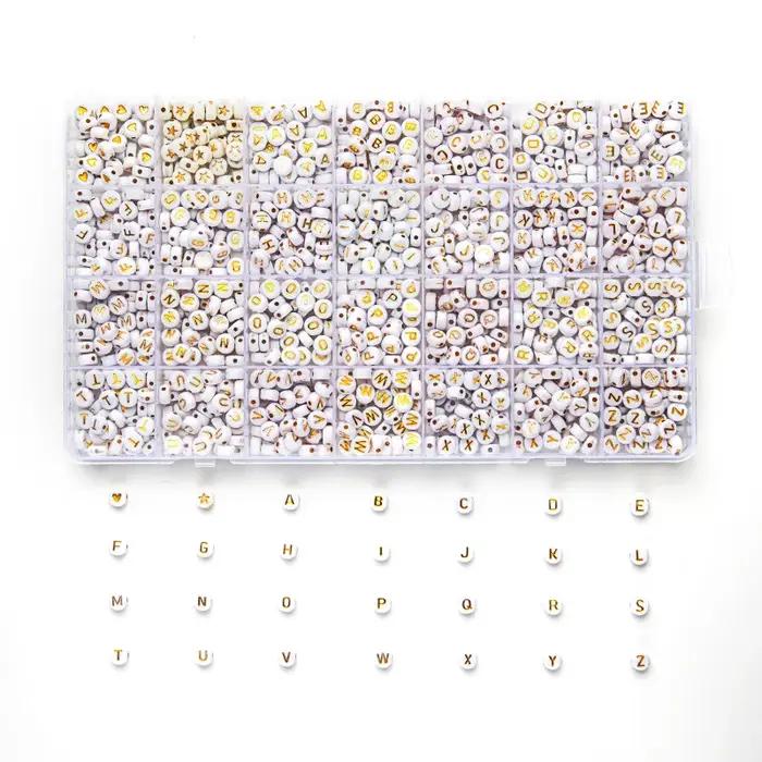Kit de fabrication de bracelets d'amitié, 1400 pièces, perles de lettres assorties, perles de l'alphabet, perles Preppy, Kit de fabrication de bijoux avec étui à perles