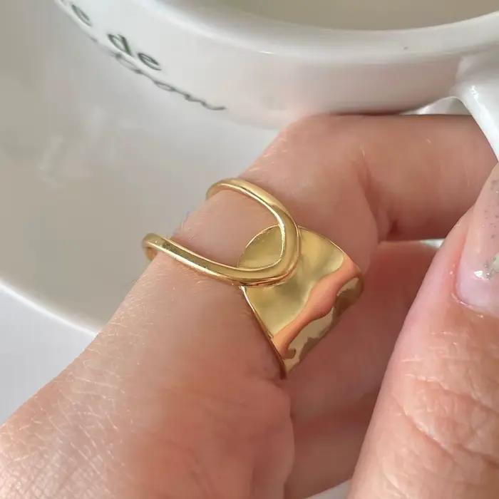 ANENJERY-Bague large irrégulière creuse pour femme, bague ouverte réglable, bijoux cool, mode