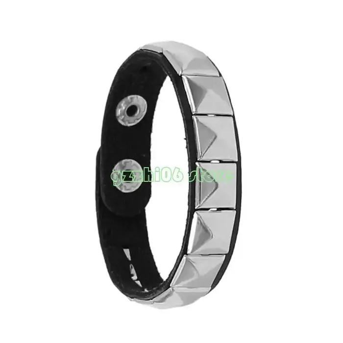 Bracelet punk rock élégant avec motif squelette en cuir, finition plaquée argent, or, laiton, rhodium et zirconium pour homme et femme, idéal pour les festivals de musique, concerts et occasions spéciales