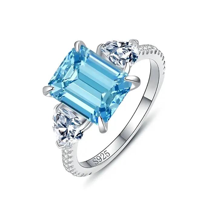 Wong Rain 925 argent Sterling 8*10 MM saphir Citrine aigue-marine émeraude rubis gemme de fiançailles femmes bague bijoux fins en gros