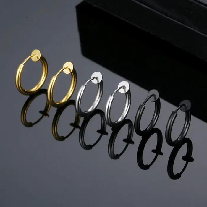 Boucles doreilles creoles a clip pour hommes femmes acier inoxydable sans perçage indolores bijoux cadeaux occasions speciales