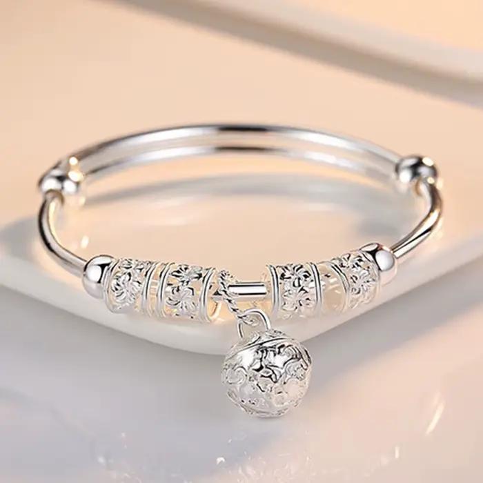 Bracelet manchette ajustable en argent sterling 925 pour femme, avec clochettes, idéal pour les fêtes, mariages, bijoux de mode, cadeau