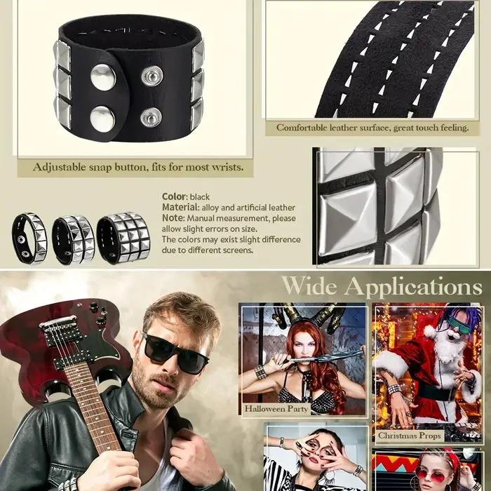Bracelet à ongles rivets style punk en cuir avec finition or plaqué rhodium pour homme occasions spéciales noël saint valentin anniversaire