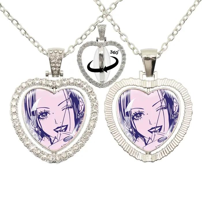 Pendentif Cœur en Verre avec Rotation 360 degrés pour Femmes Occasions Spéciales Colliers Bijoux Mode Cosplay