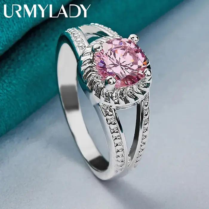 URMYLADY Breloque en argent sterling 925 avec zircon rose 7-10 # Bague pour femmes