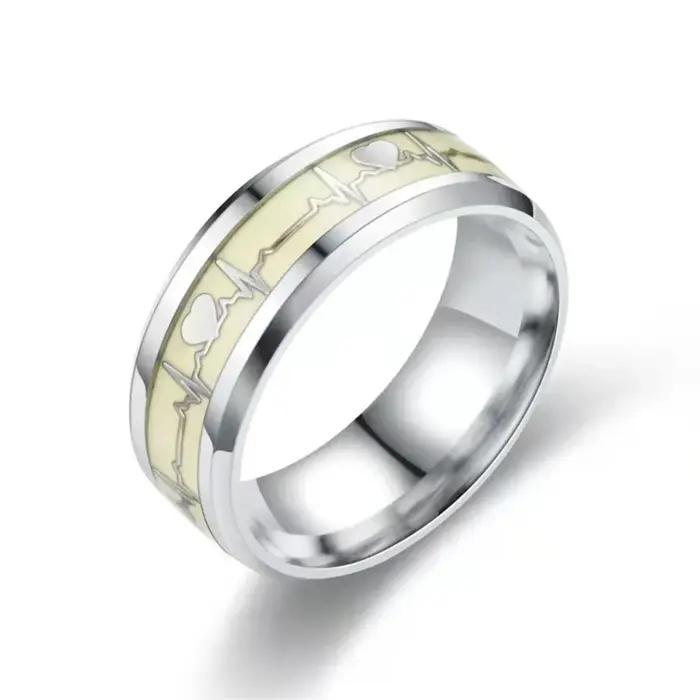 Bague Lumineuse Cœur Battement de Cœur Tendance pour Femme et Homme, Anneaux Fluorescents Cœur qui B