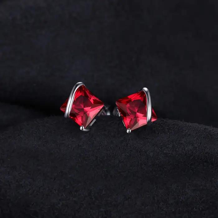 Boucles d'oreilles carrées rubis rouge en argent sterling 925 pour femmes occasions spéciales bijoux élégants et durables