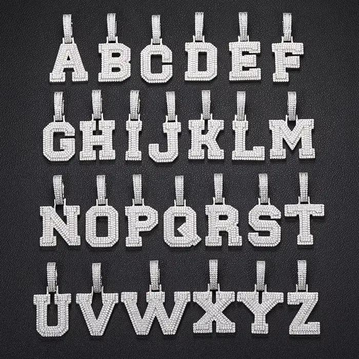 Moissanite A-Z Lettre Bijoux Collier Femmes Iced Out Prong Pendentif Personnalisé Charms Ared Super Star Hip Hop Punk