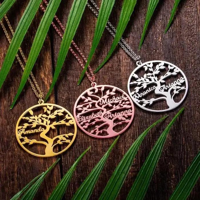 Collier personnalisé avec nom d'arbre de vie en acier inoxydable doré pour femmes, bijou élégant pour occasions spéciales et cadeaux de fête des mères