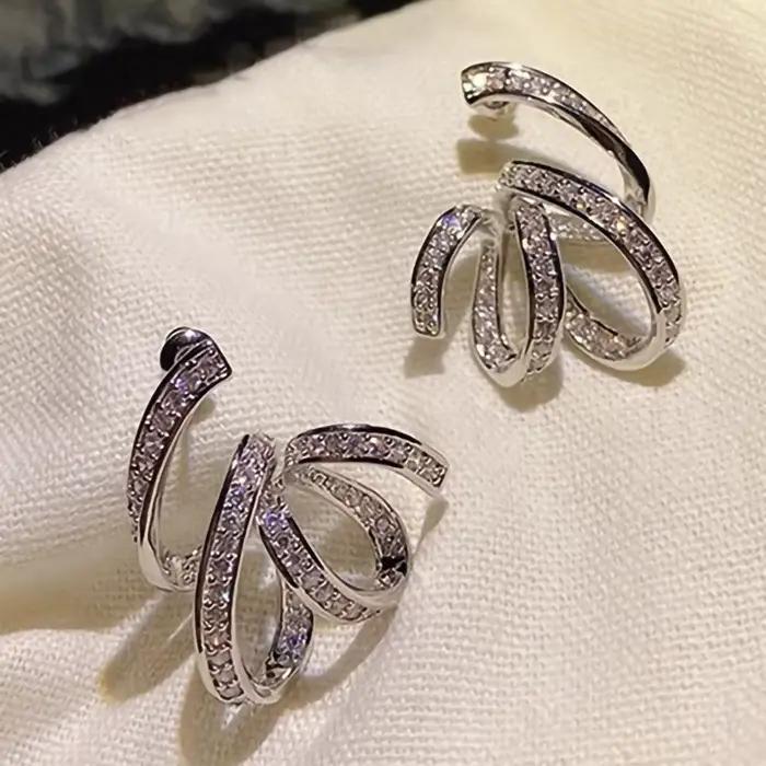 Boucles d'oreilles en forme de ruban pour femmes, bijoux de luxe en argent Sterling 925 et zircone brillant pour fête de cérémonie de fiançailles