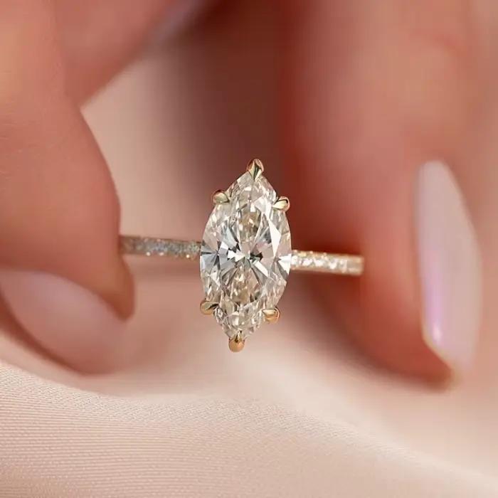 Bague Marquise en diamant Moissanite véritable GRA 2ct pour femmes, en argent Sterling 925, pour fête d'anniversaire, bijoux de luxe fins de haute qualité