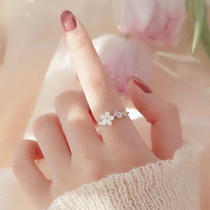 Bagues d'ouverture de fleur de Zircon de luxe pour femmes