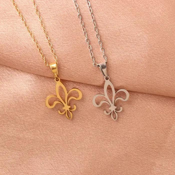 Collier Fleur De Lis en acier inoxydable, pendentif fleur, lys, Saint Nicholas, Lotus, catholique, royauté française, bijoux pour femmes