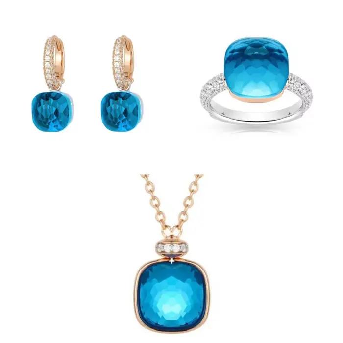ZOCA – ensemble de bijoux en Zircon violet et bleu bonbon pour femmes, comprenant une bague, des boucles d'oreilles, un collier, bijoux élégants à la mode, cadeau, 3 pièces